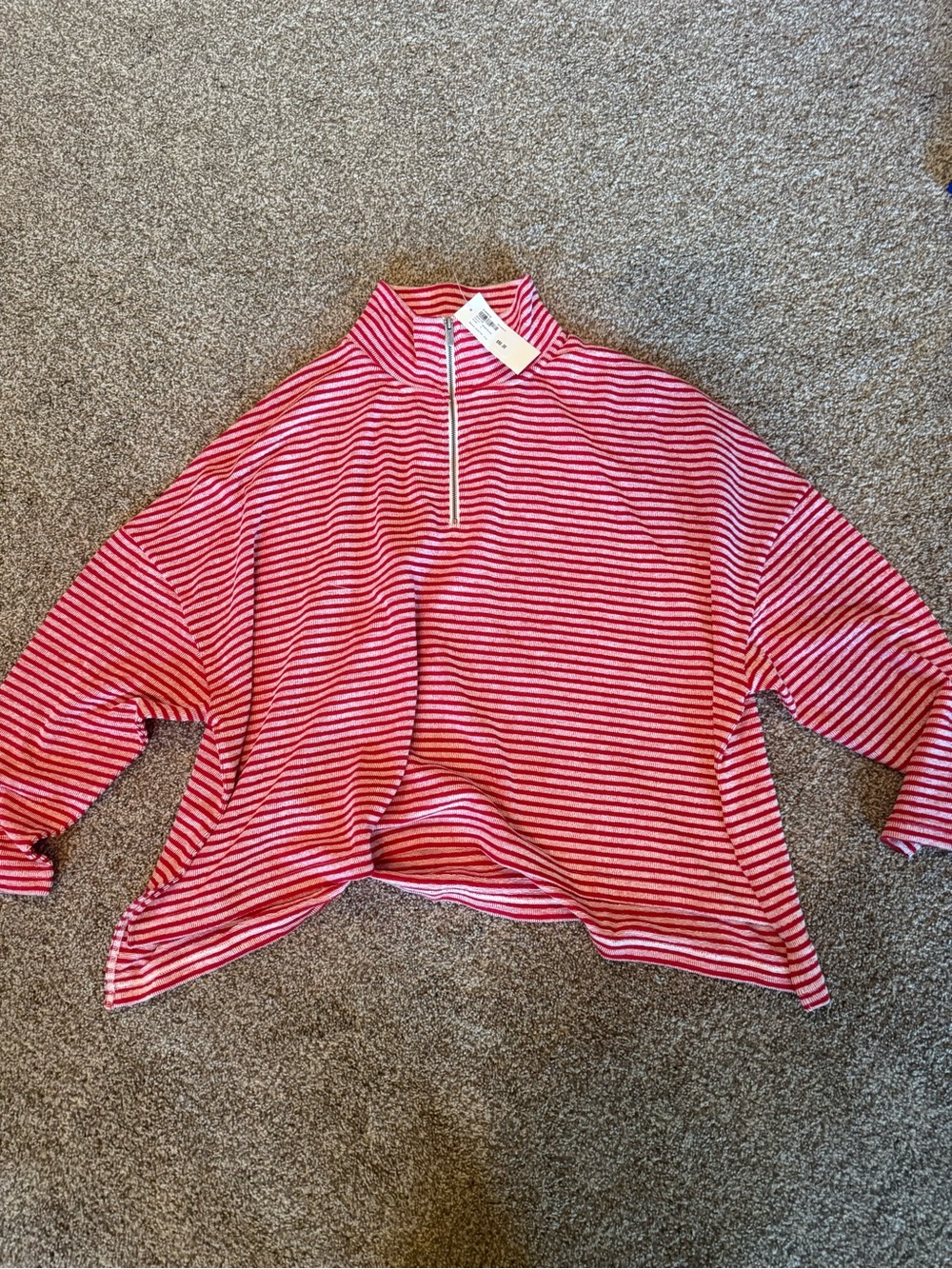 Splendid Red & White Striped Half-Zip Pullover